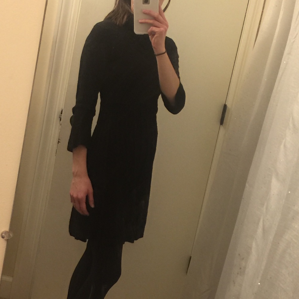 Black pleated turtleneck  cowl neck Sweaterdress